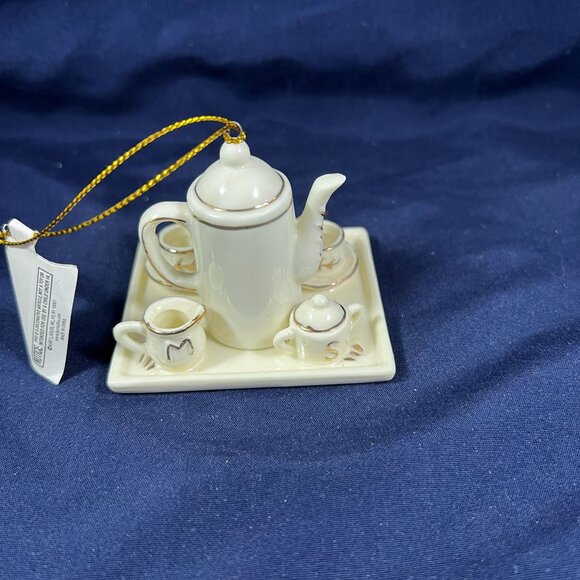Miniature Ceramic Tea Set Ornament By Kurt S. Adler With Rose Design & Tray - Picture 1 of 3